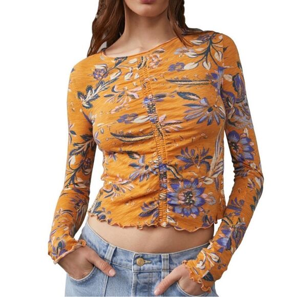 NWT Free People Dreamed of You Floral Ruched Long Sleeve Top - Picture 2 of 11